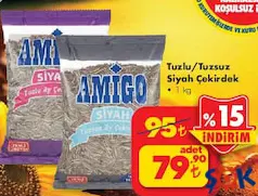 AMİGO TUZLU/TUZSUZ SİYAH ÇEKİRDEK 1 KG fiyat ve kampanya bilgisi